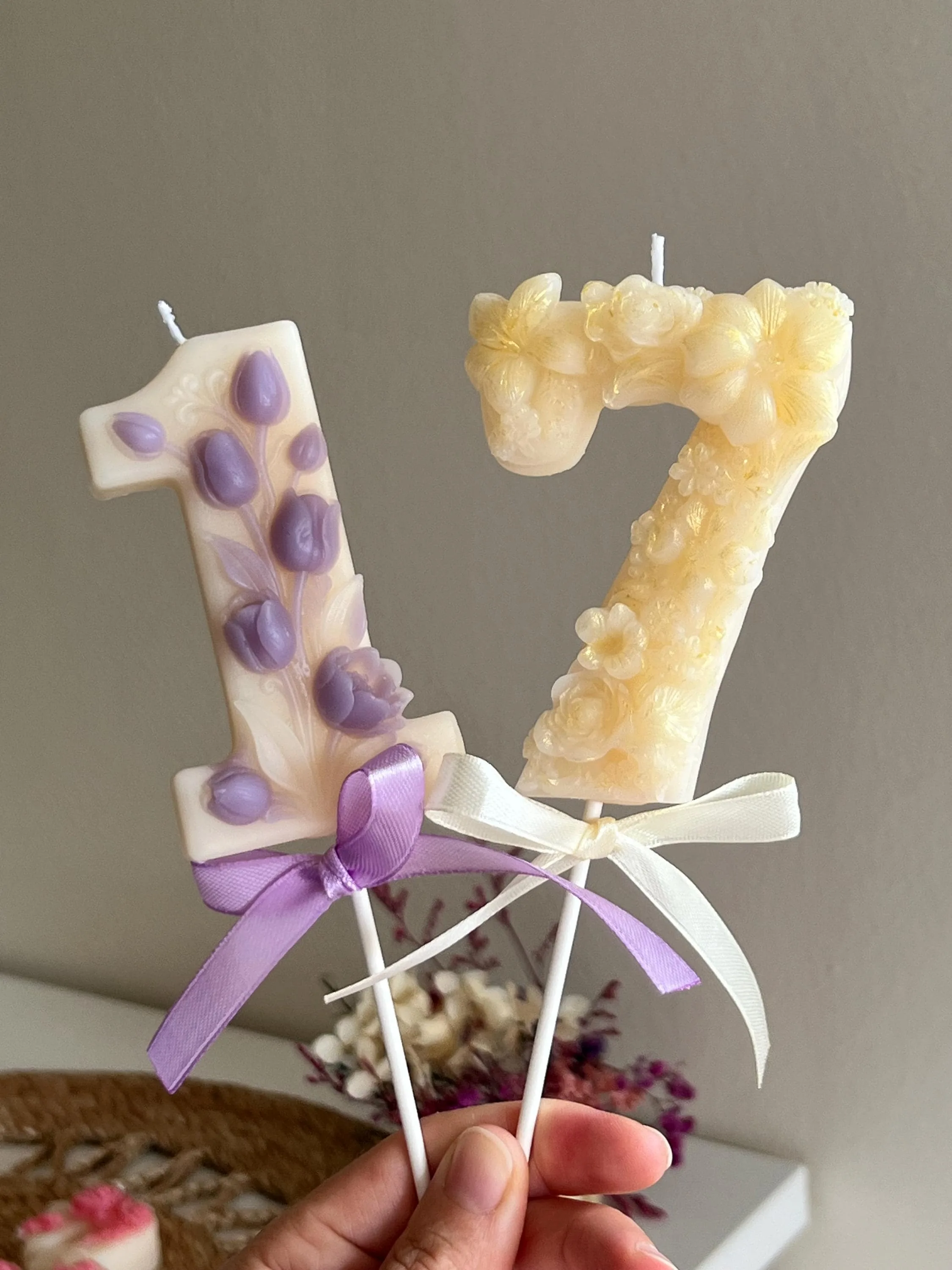 Floral Number Candle, Handmade Soy Wax Cake Topper, Luxury Birthday Candles, Custom Party Decoration