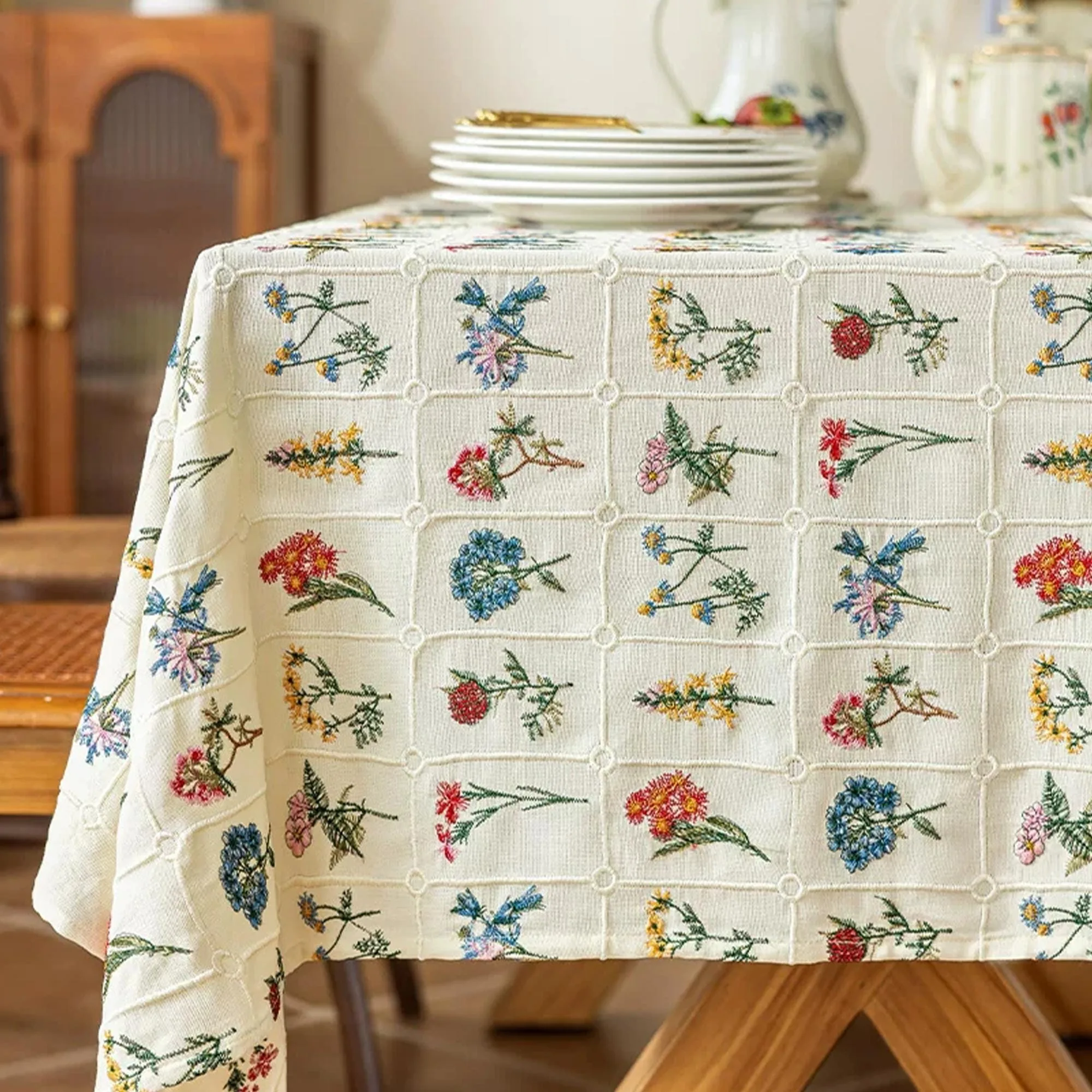 Handmade Farmhouse Tablecloth, Cotton-Linen Tablecloth, Indoor Outdoor Party Table Decor, Vintage Rustic Tablecloth, Housewarming Gift