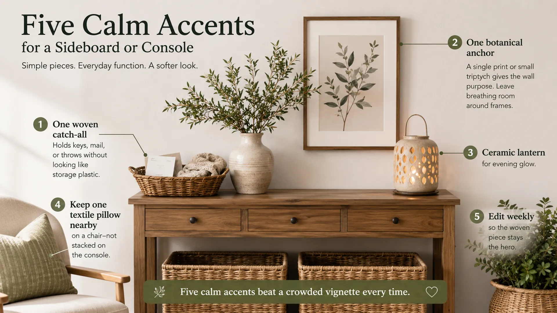Five Calm Accents for a Sideboard or Console