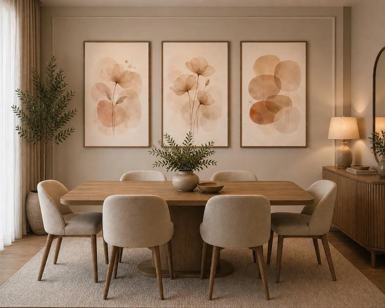 Beige Botanical Triptych Wall Art Prints