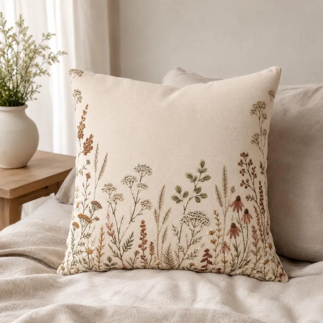 Cream Wildflower Botanical Pillow Cover