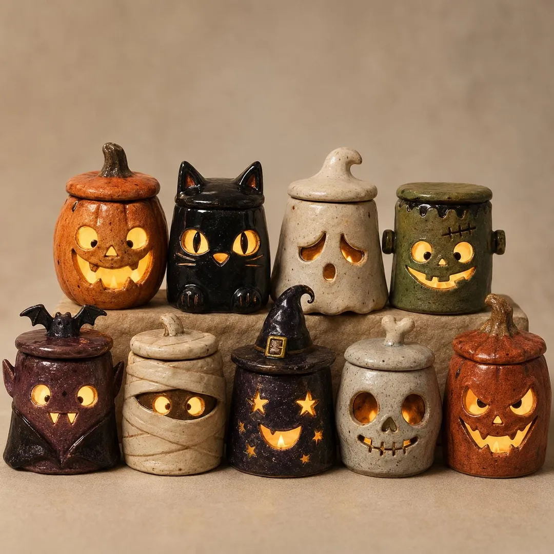 Ceramic Halloween Lantern Tealight Holders