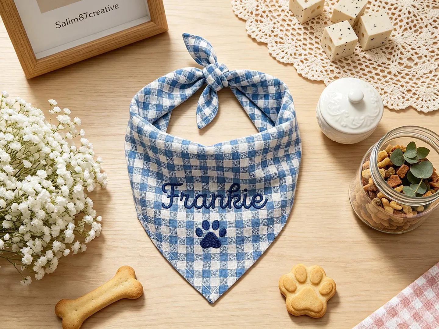 Embroidered Cotton-Linen Dog Bandana