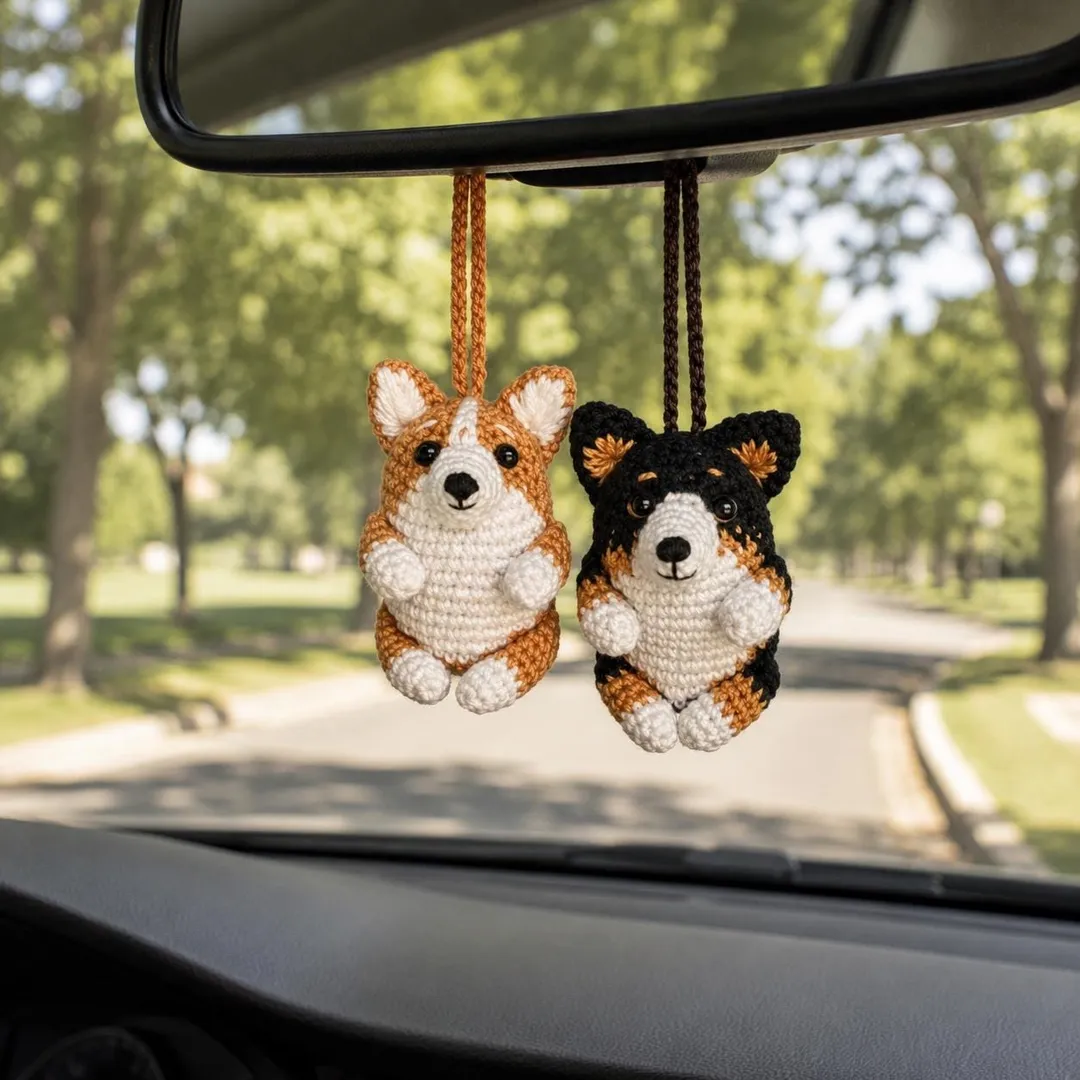 Crochet Corgi Car Charm Ornament