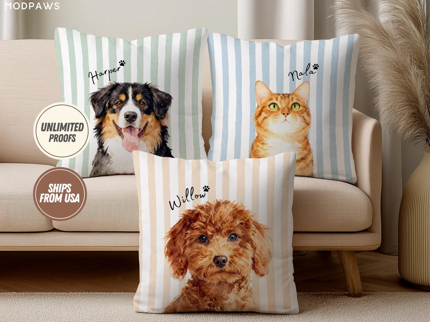 Custom Striped Pet Photo Pillow