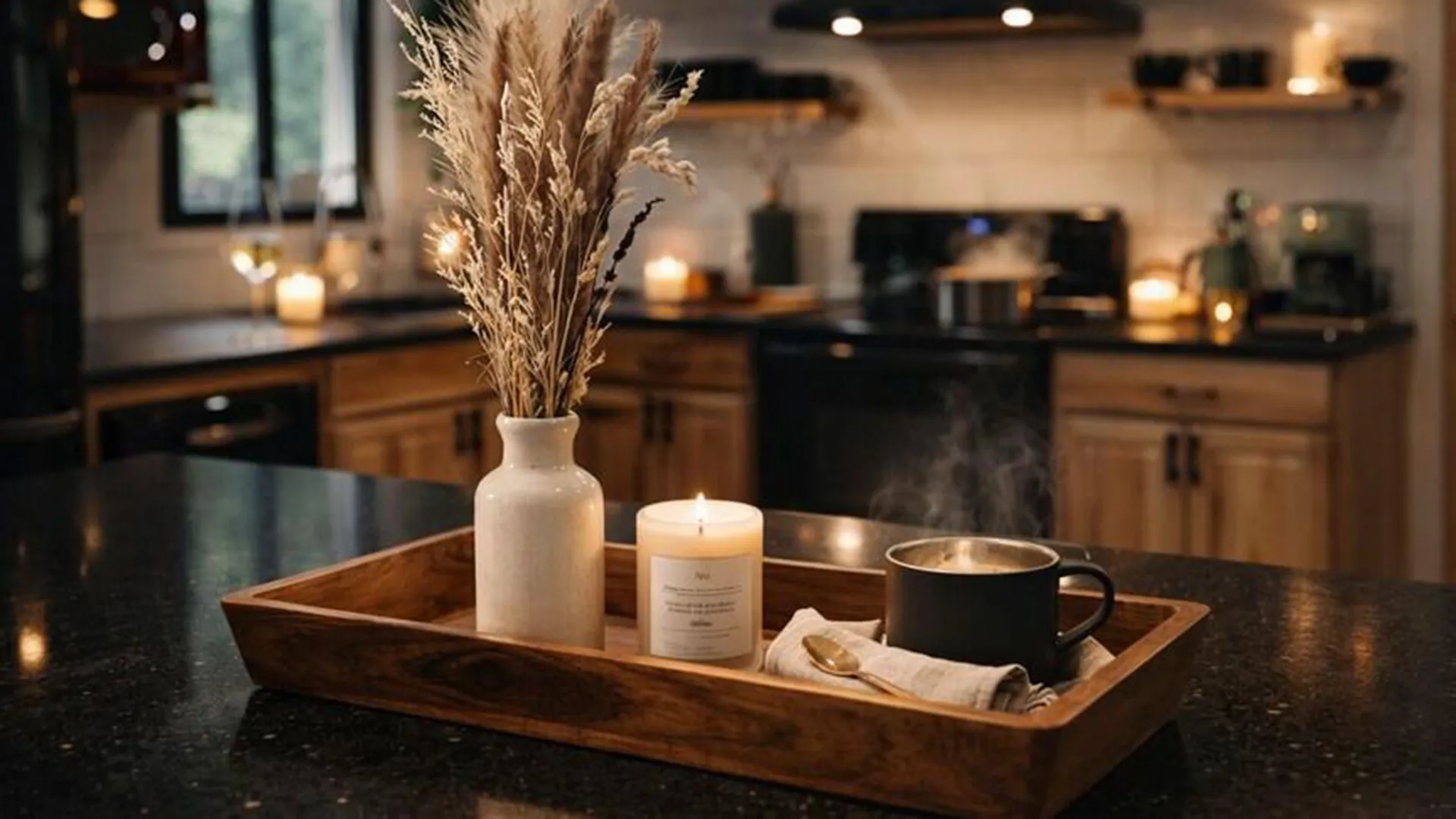 An Evening Kitchen Reset With Tray and Towel