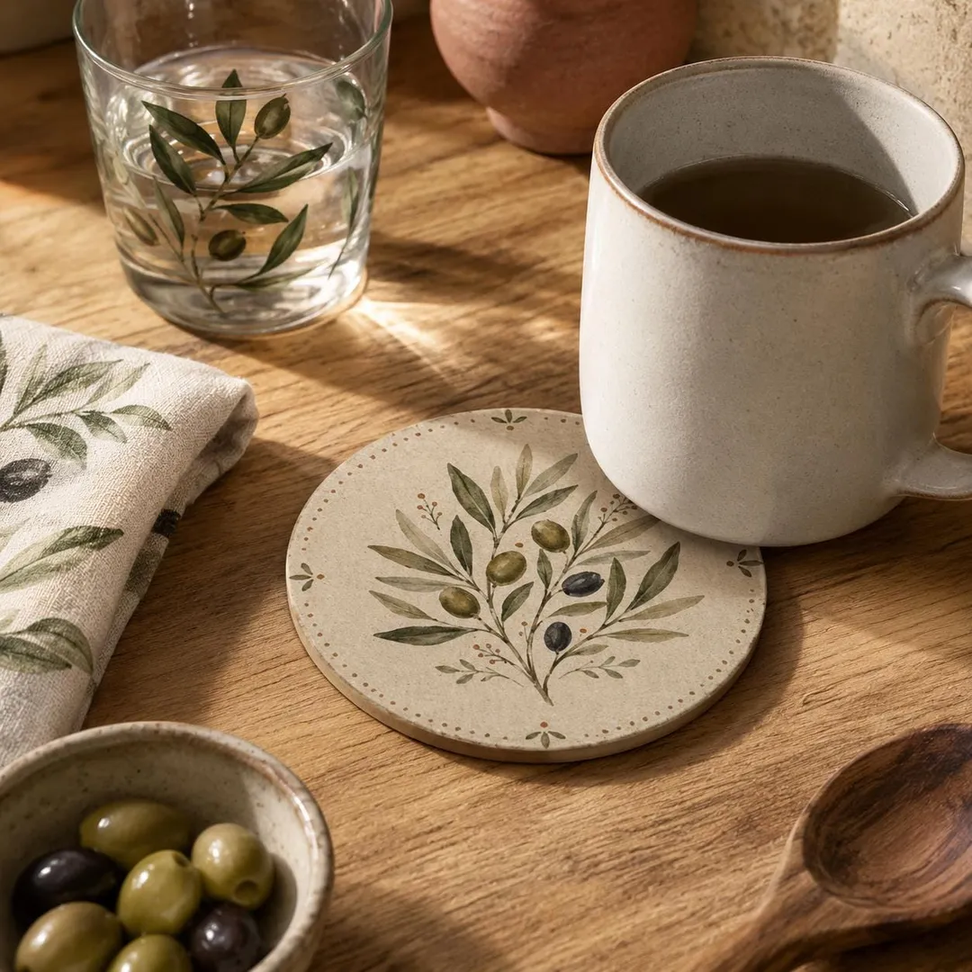 Olive Branch Cork-Back Drink Coaster