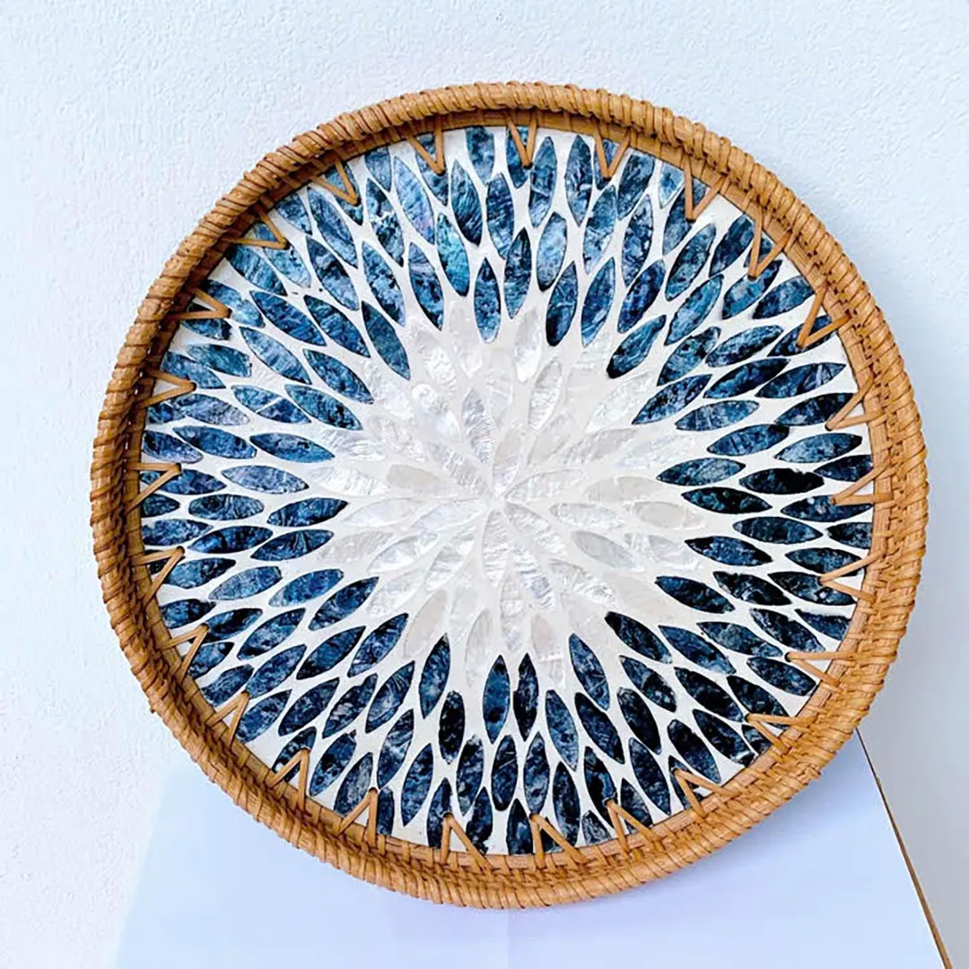 Rattan Tray with Mother of Pearl Inlay