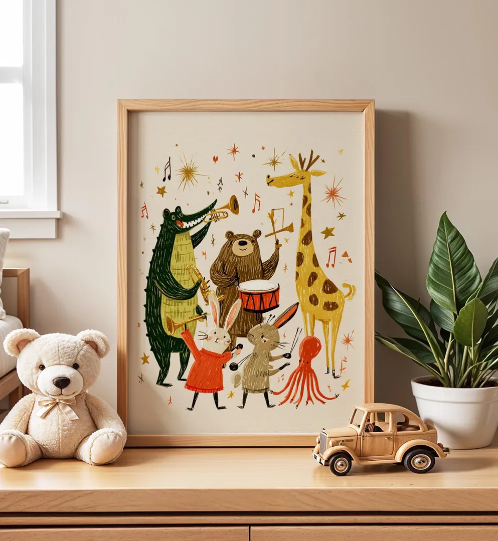 Animal Band Nursery Wall Art Print