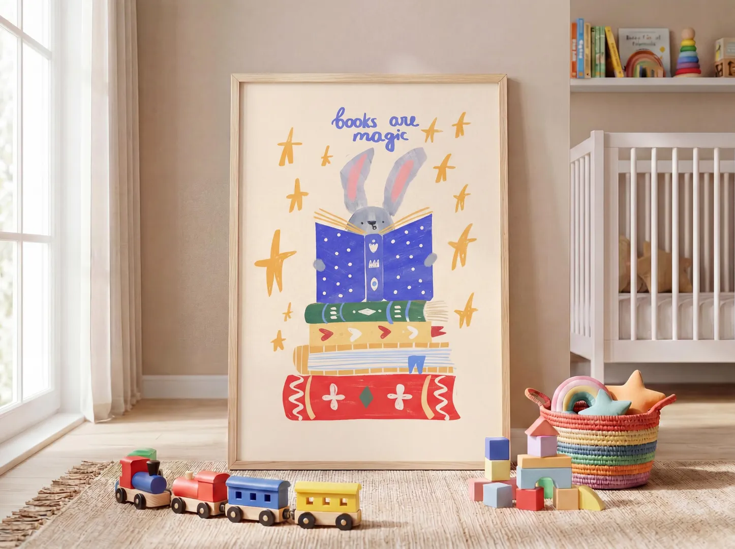 Books Are Magic Bunny Reading Print