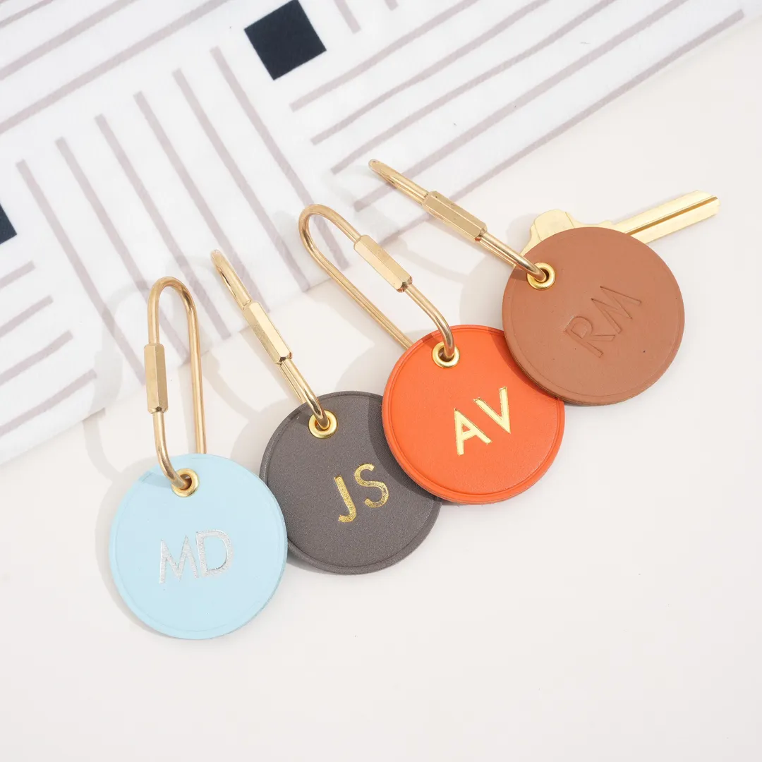 Embossed Leather Monogram Key Tag