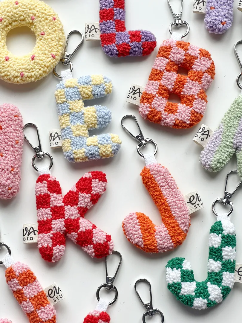 Punch Needle Initial Keychain Charm