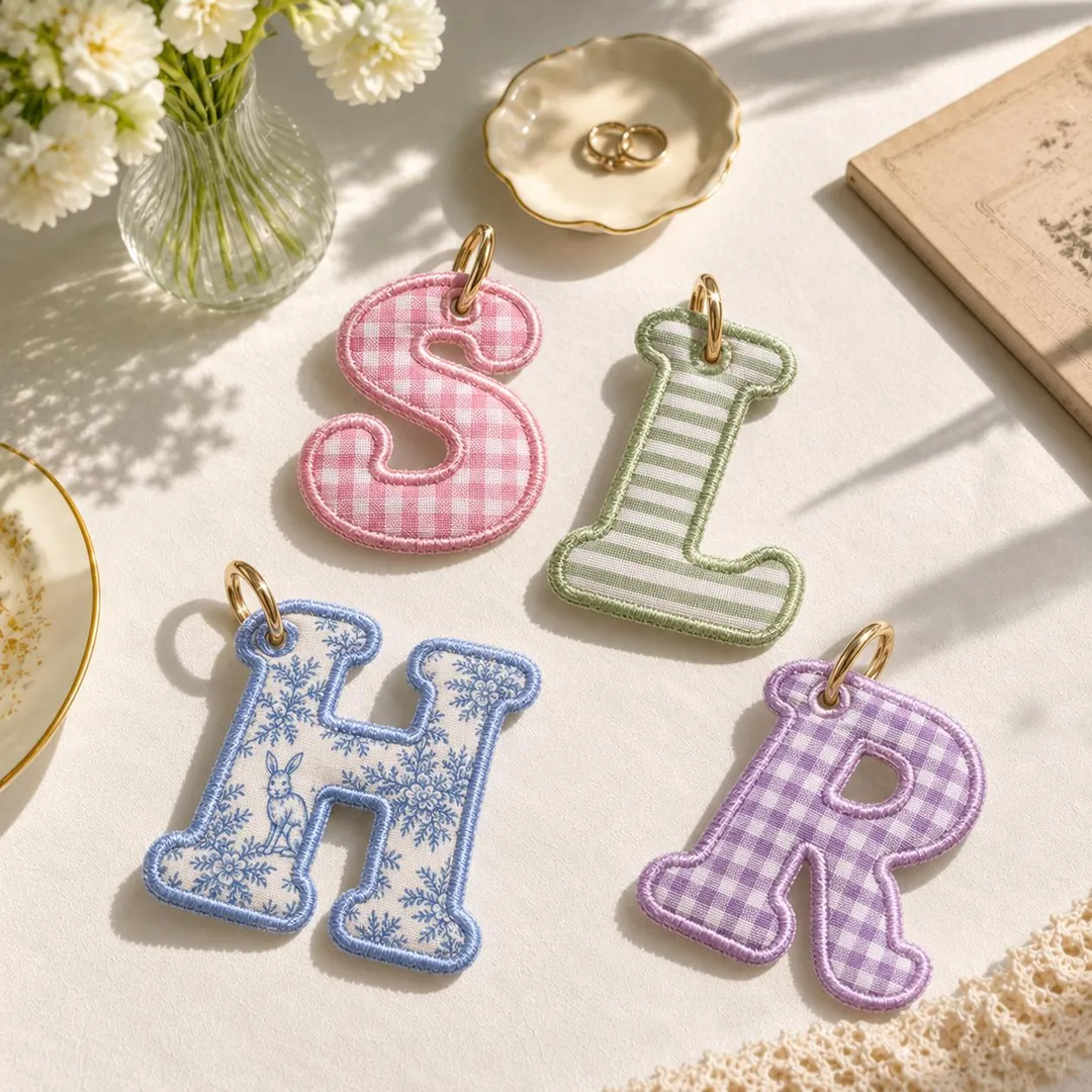Embroidered Initial Fabric Bag Charm