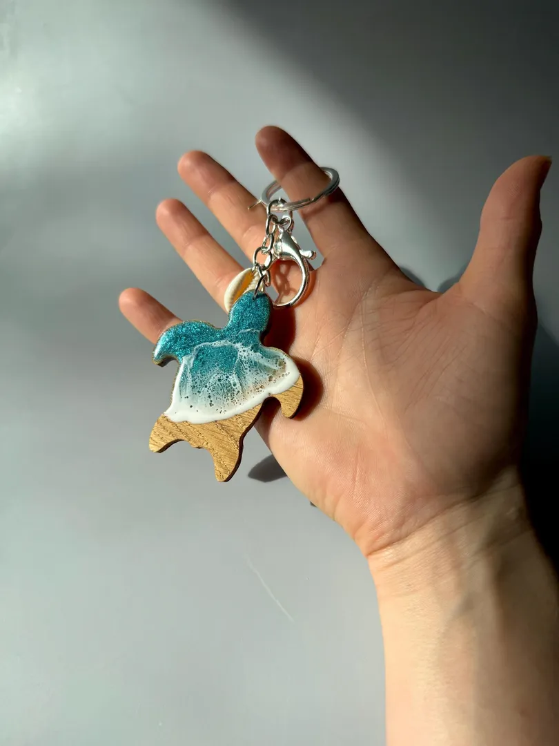 Personalized Wood-Resin Sea Turtle Keychain