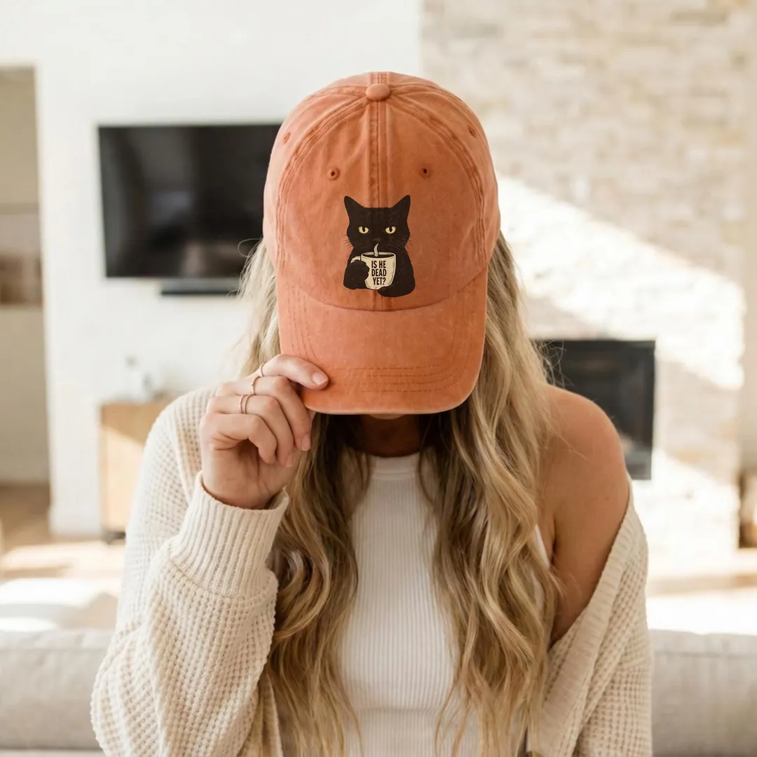 Is He Dead Yet Black Cat Hat, Funny Political Protest Cap Dad Hat