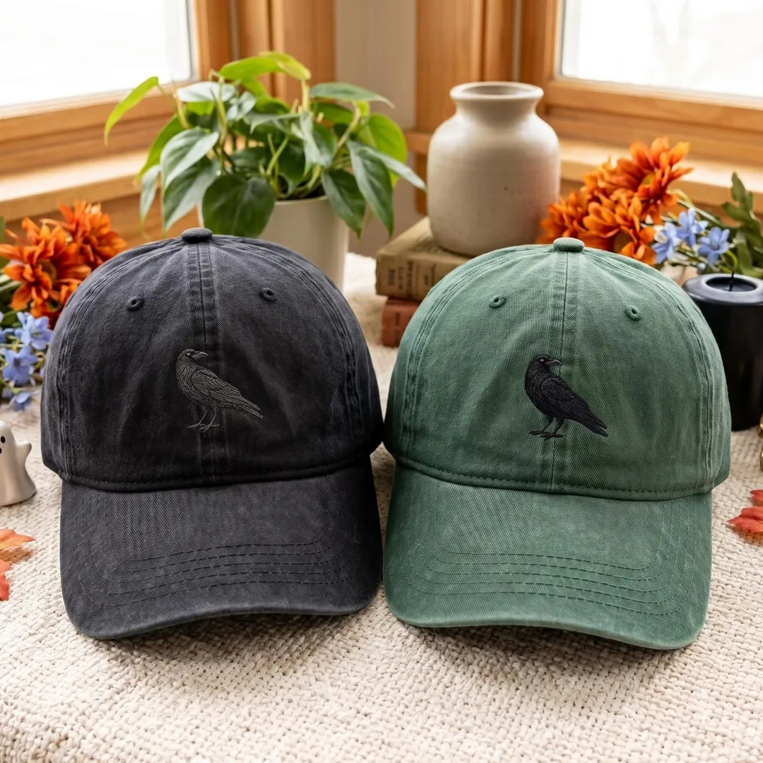 Crow Washed Cotton Baseball Cap, Unisex Raven Dad Hat